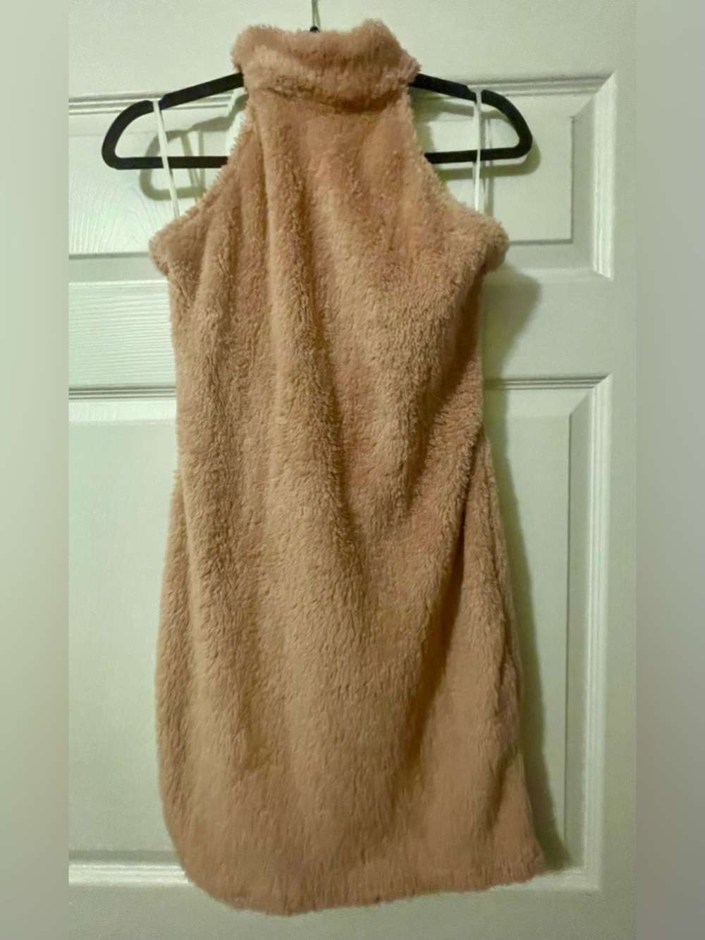 Turtleneck Sleeveless Faux Fur Dress in Blush